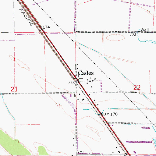 Topographic Map of Cades, AR