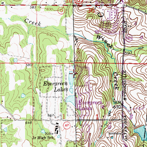 Topographic Map of Evergreen Lakes Lower Dam, MO