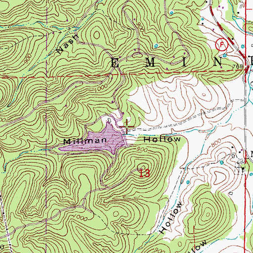 Topographic Map of Deel Lake Dam, MO