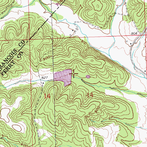 Topographic Map of Perry Company Sportsmans Club Lake Dam, MO