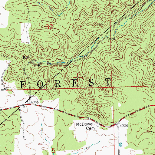 Topographic Map of Bauman Lake Dam, MO
