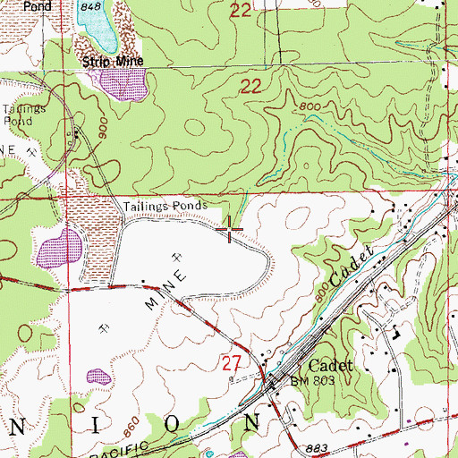 Topographic Map of Old Wolf Dam, MO