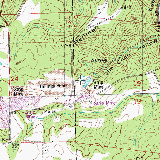 Topographic Map of Dresser Minerals Section 19 Dam, MO
