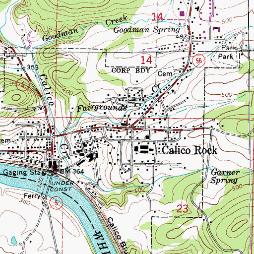 Topographic Map of Calico Rock, AR