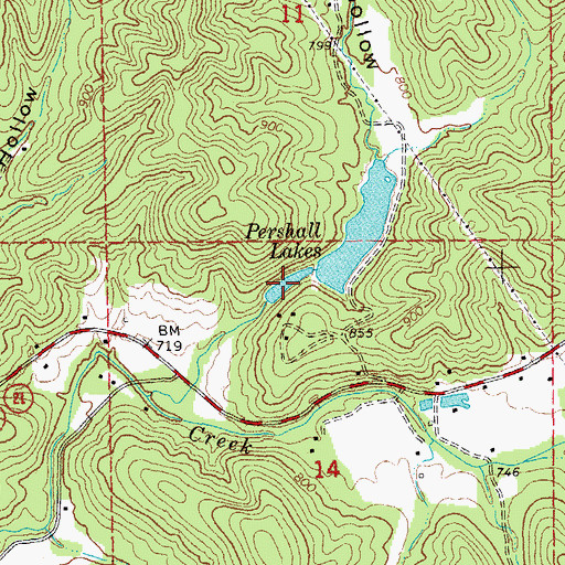 Topographic Map of Pershall Lake Lower, MO