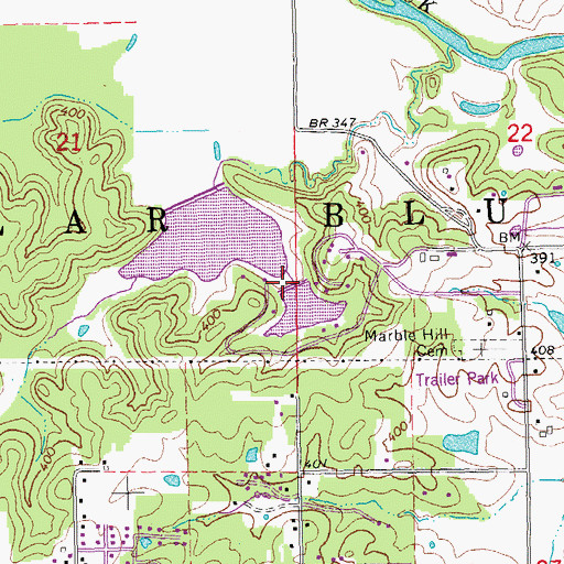 Topographic Map of Wren Lake Dam, MO