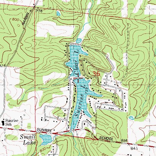Topographic Map of Sunrise Lake Dam, MO