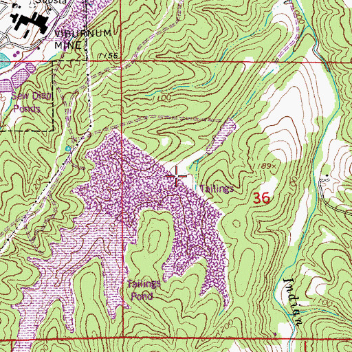 Topographic Map of New Viburnum Tailings Pond, MO