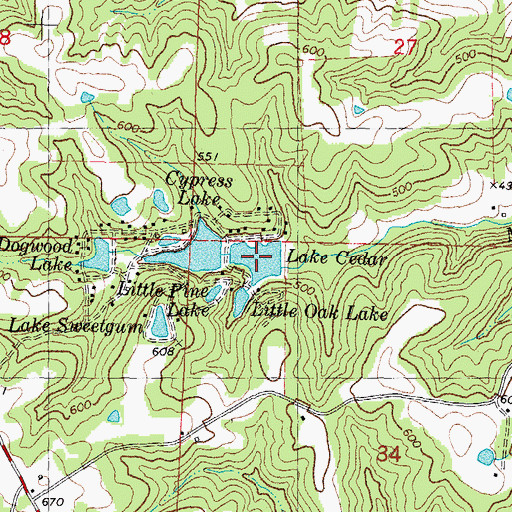 Topographic Map of Lake Cedar, MO