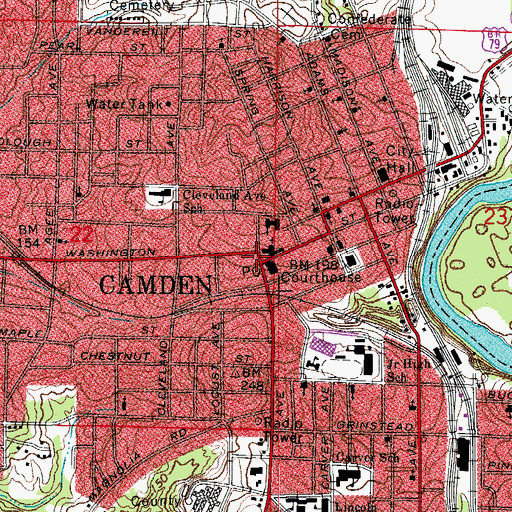 Topographic Map of Camden, AR