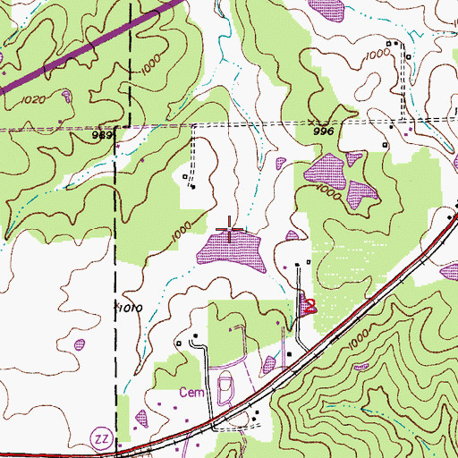 Topographic Map of Keeney Lake Dam, MO