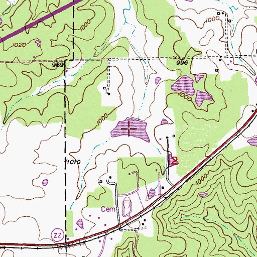 Topographic Map of Keeney Lake, MO