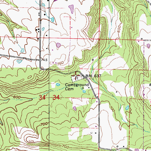 Topographic Map of Campground Cemetery, AR