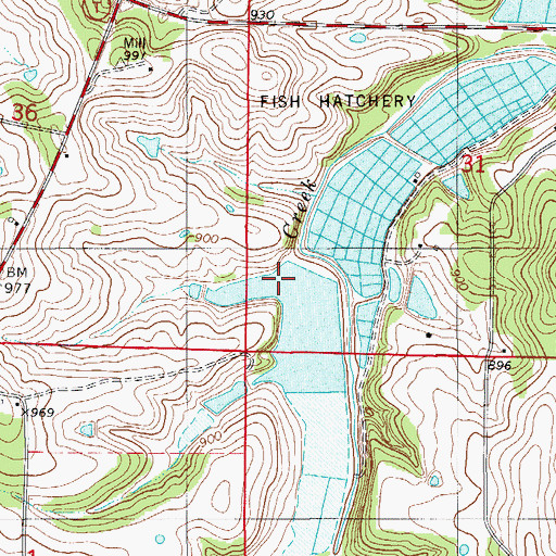 Topographic Map of Ozark Fisheries Dam, MO