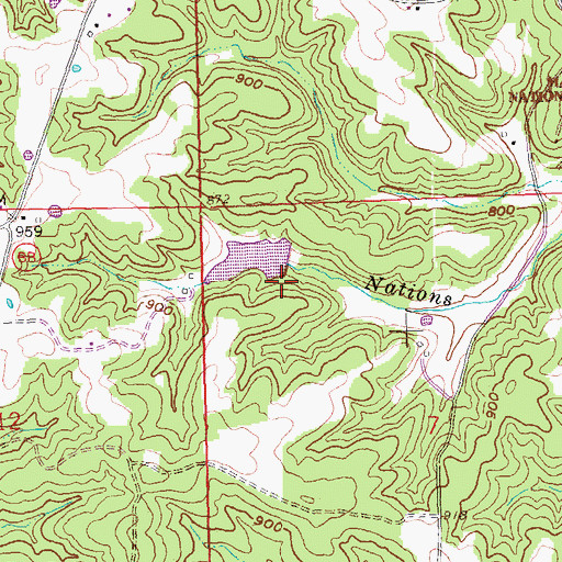 Topographic Map of The Lost Seven Lake Dam, MO