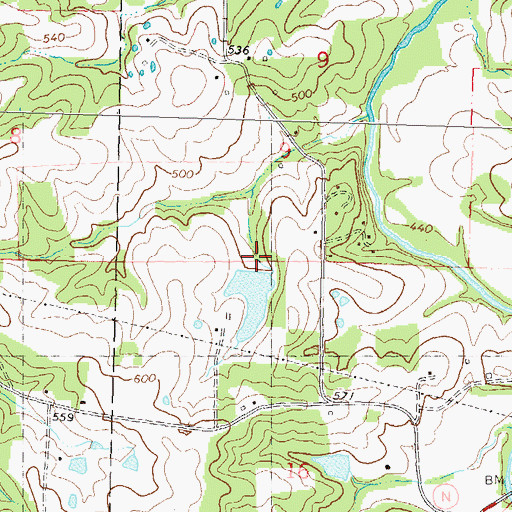 Topographic Map of Eddleman Lake Dam, MO