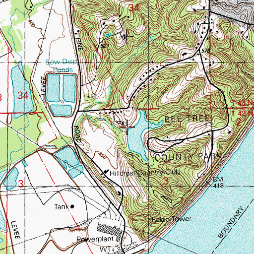 Topographic Map of Bee Tree Lake Dam, MO