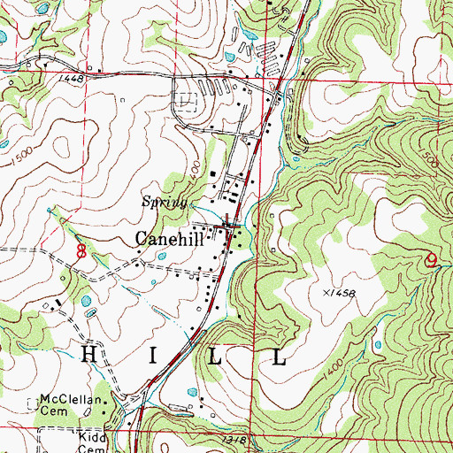 Topographic Map of Canehill, AR