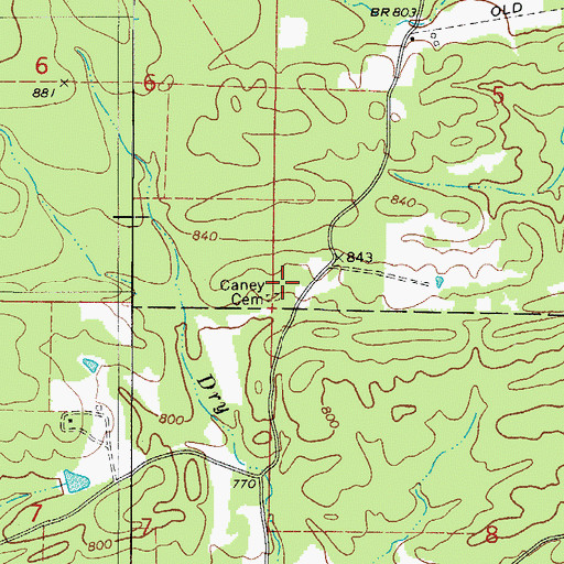 Topographic Map of Caney Cemetery, AR