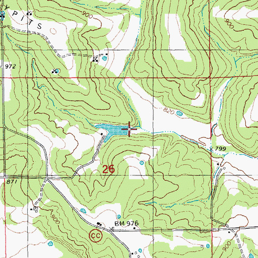 Topographic Map of Jasper Lake Dam, MO