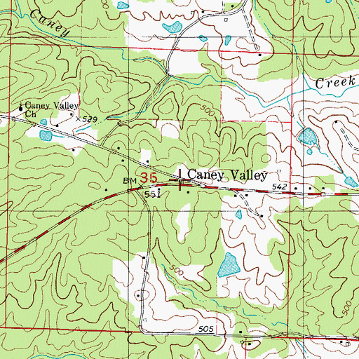 Topographic Map of Caney Valley, AR