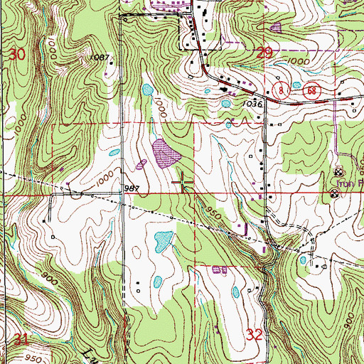 Topographic Map of Bedell Lake Dam, MO