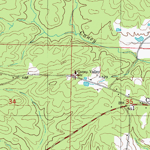 Topographic Map of Caney Valley Missionary Baptist Church, AR