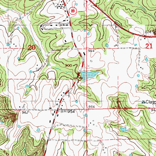 Topographic Map of Lee Dills Dam, MO