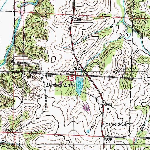 Topographic Map of McMenamy Lake Dam, MO
