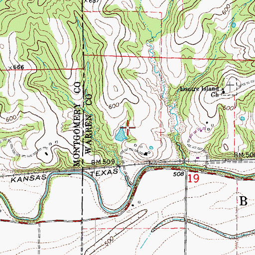 Topographic Map of Karl Lake Dam, MO