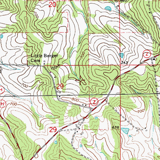 Topographic Map of Ponticello Lake Dam, MO