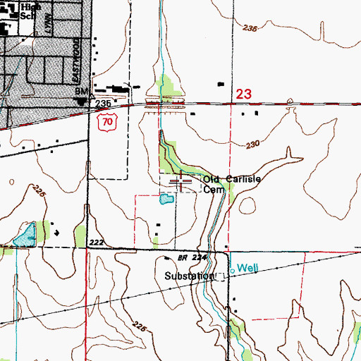Topographic Map of Carlisle Cemetery, AR
