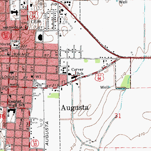 Topographic Map of Augusta High School, AR
