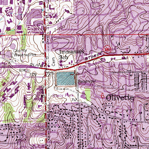 Topographic Map of Stacy Park Reservoir Dam, MO