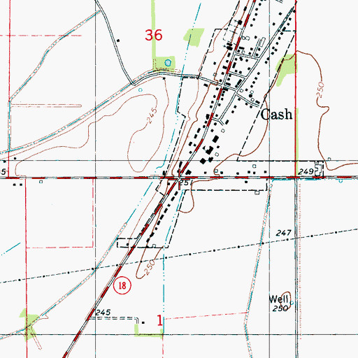 Topographic Map of Cash, AR