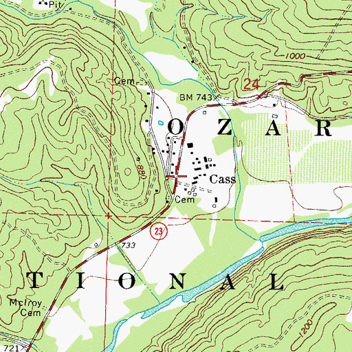 Topographic Map of Cass, AR