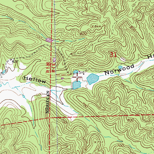 Topographic Map of Hill and Dale West Dam, MO