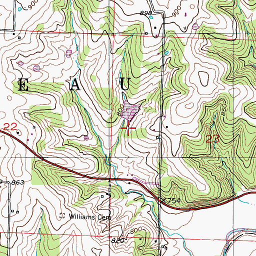 Topographic Map of Keane Lake Dam, MO