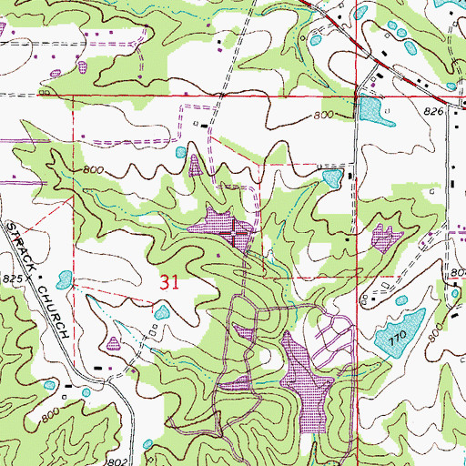 Topographic Map of Rogers Lake Dam, MO