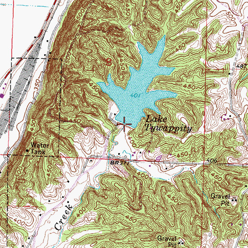 Topographic Map of Tywappity Community Dam, MO