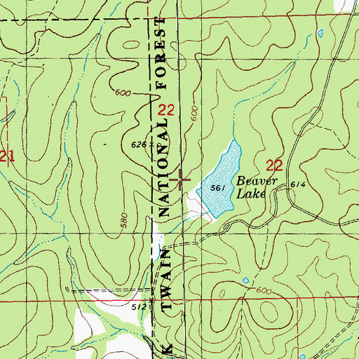 Topographic Map of Beaver Lake Dam, MO