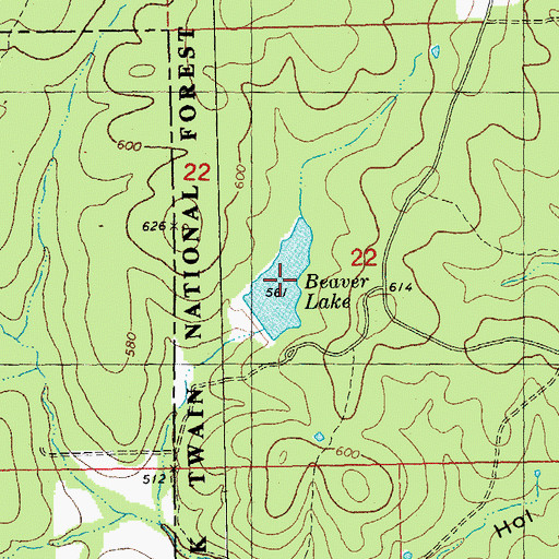 Topographic Map of Beaver Lake, MO