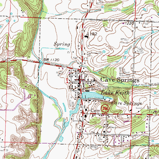 Topographic Map of Cave Springs, AR