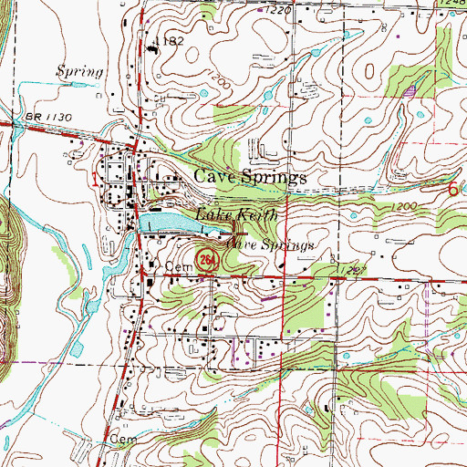 Topographic Map of Cave Springs, AR