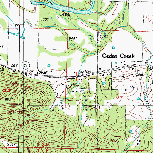 Topographic Map of Cedar Creek, AR