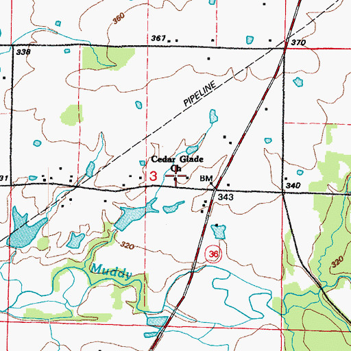 Topographic Map of Cedar Glade Assembly of God Church, AR