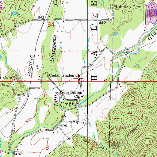 Topographic Map of Cedar Glades Baptist Church, AR