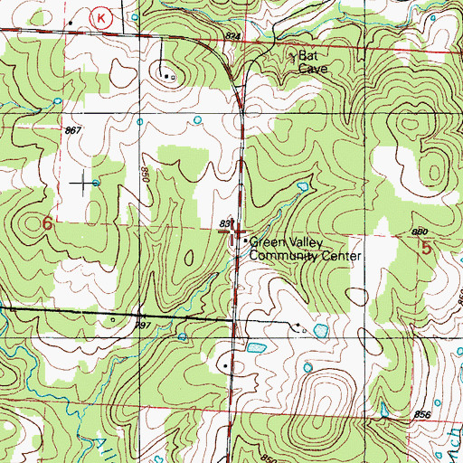 Topographic Map of Green Valley Community Center, MO