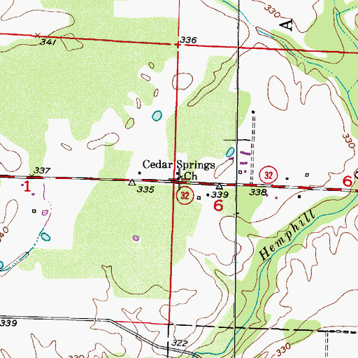 Topographic Map of Cedar Springs Baptist Church, AR