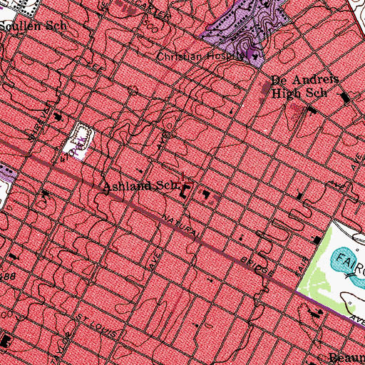 Topographic Map of Ashland School, MO